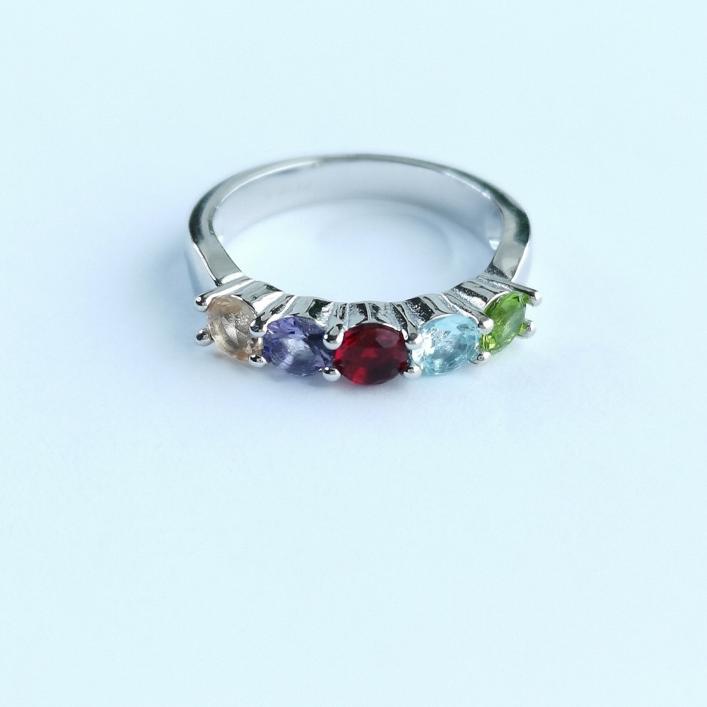 Multi gemstone ring sterling silver size 7
